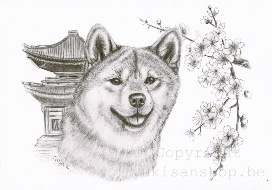 Print Japanse hond Sakura bloemen