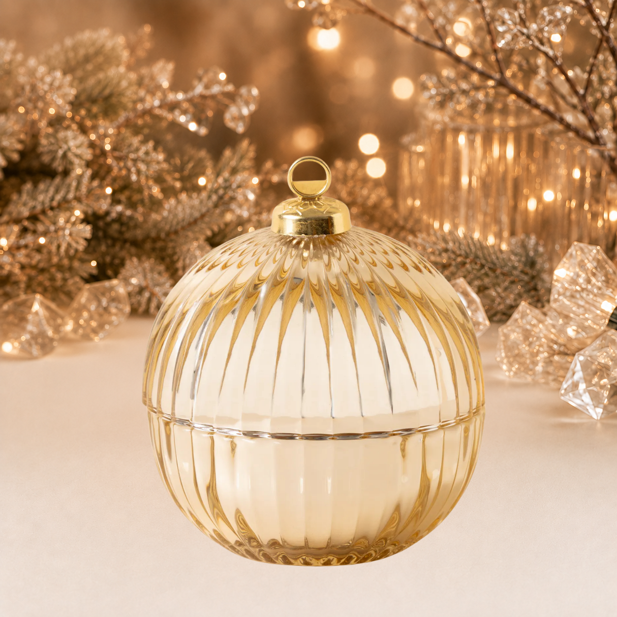 Luxe Glazen Kerstbalkaars met Houten Lont – Limited Edition – Goud