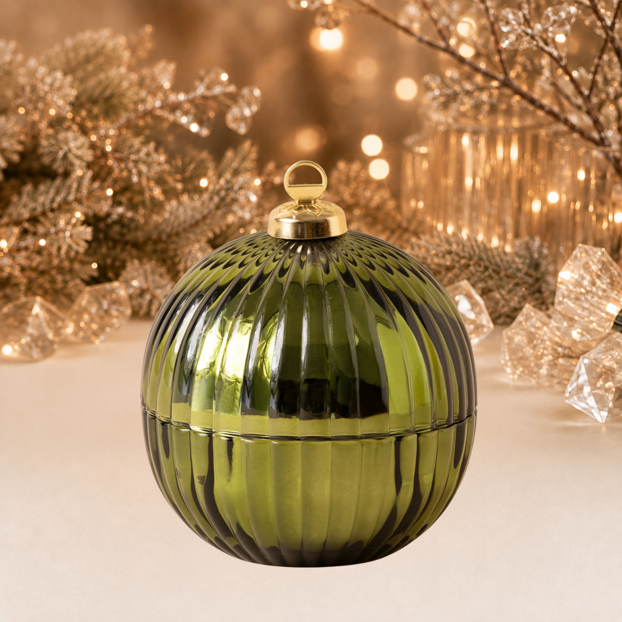 Luxe Glazen Kerstbalkaars met Houten Lont – Limited Edition – Groen