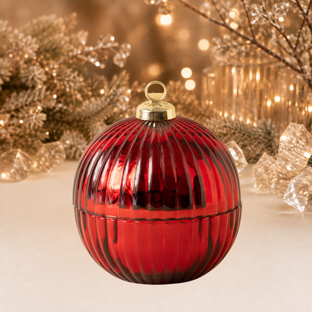 Luxe Glazen Kerstbalkaars met Houten Lont – Limited Edition – Rood