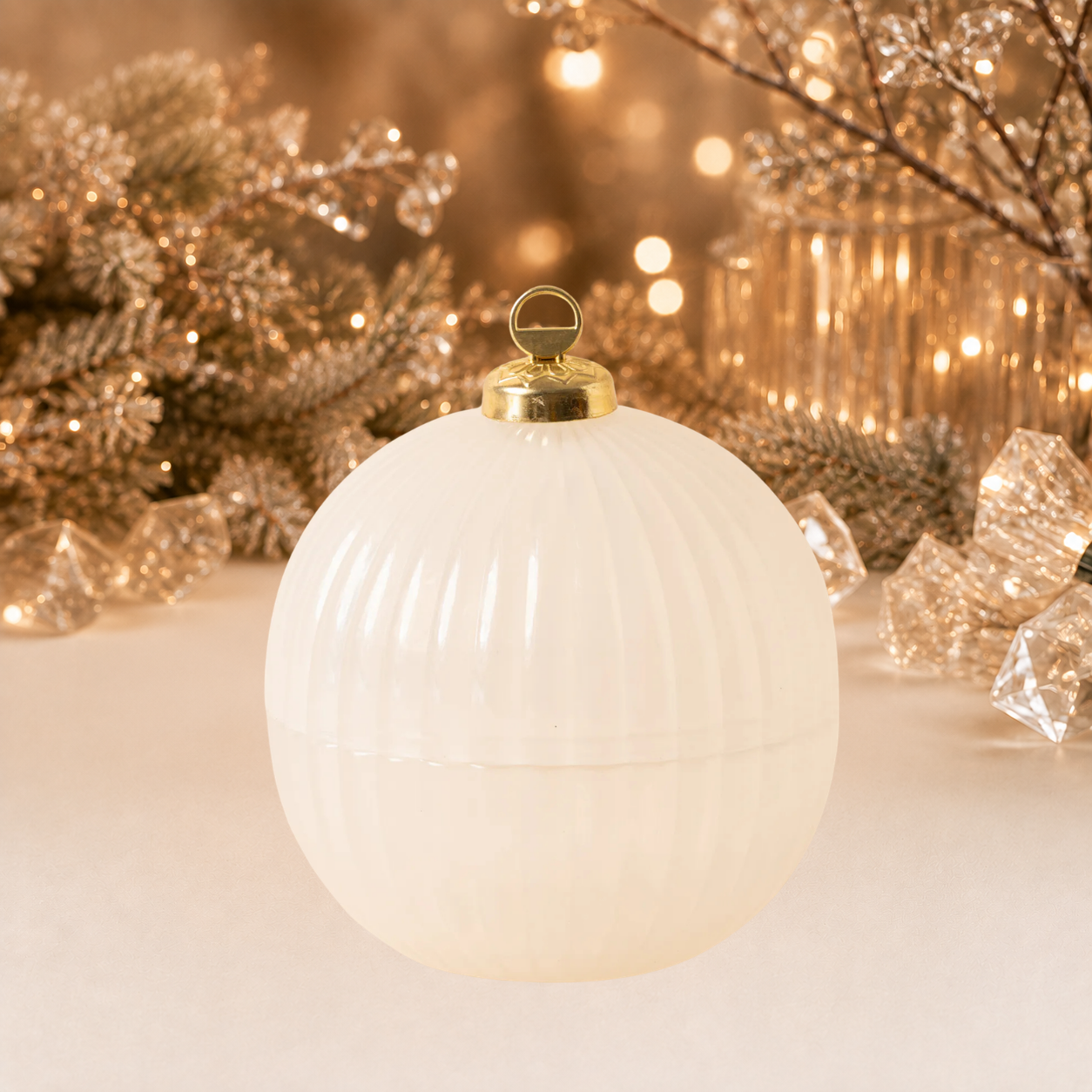 Luxe Glazen Kerstbalkaars met Houten Lont – Limited Edition – Wit