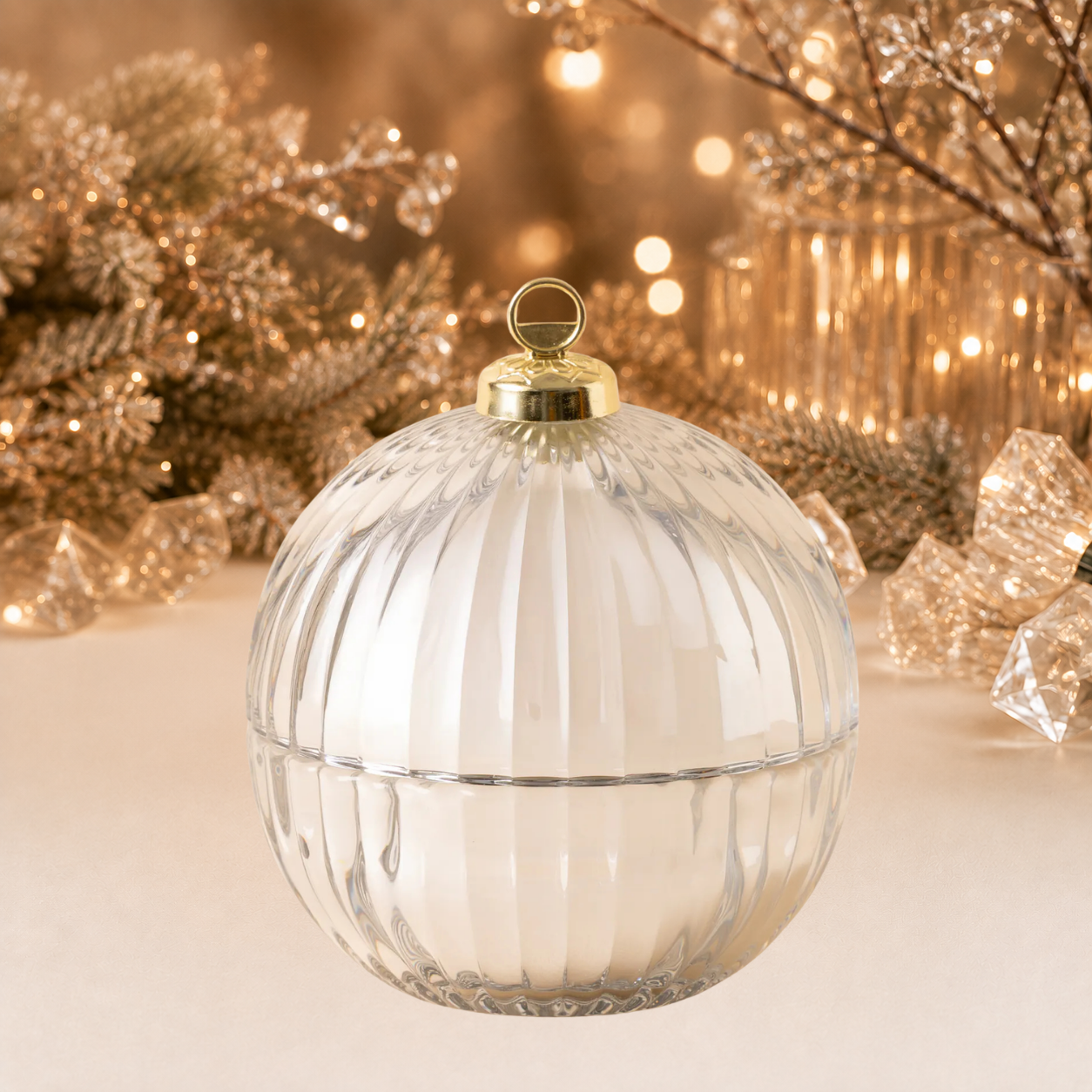 Luxe Glazen Kerstbalkaars met Houten Lont – Limited Edition – Zilver