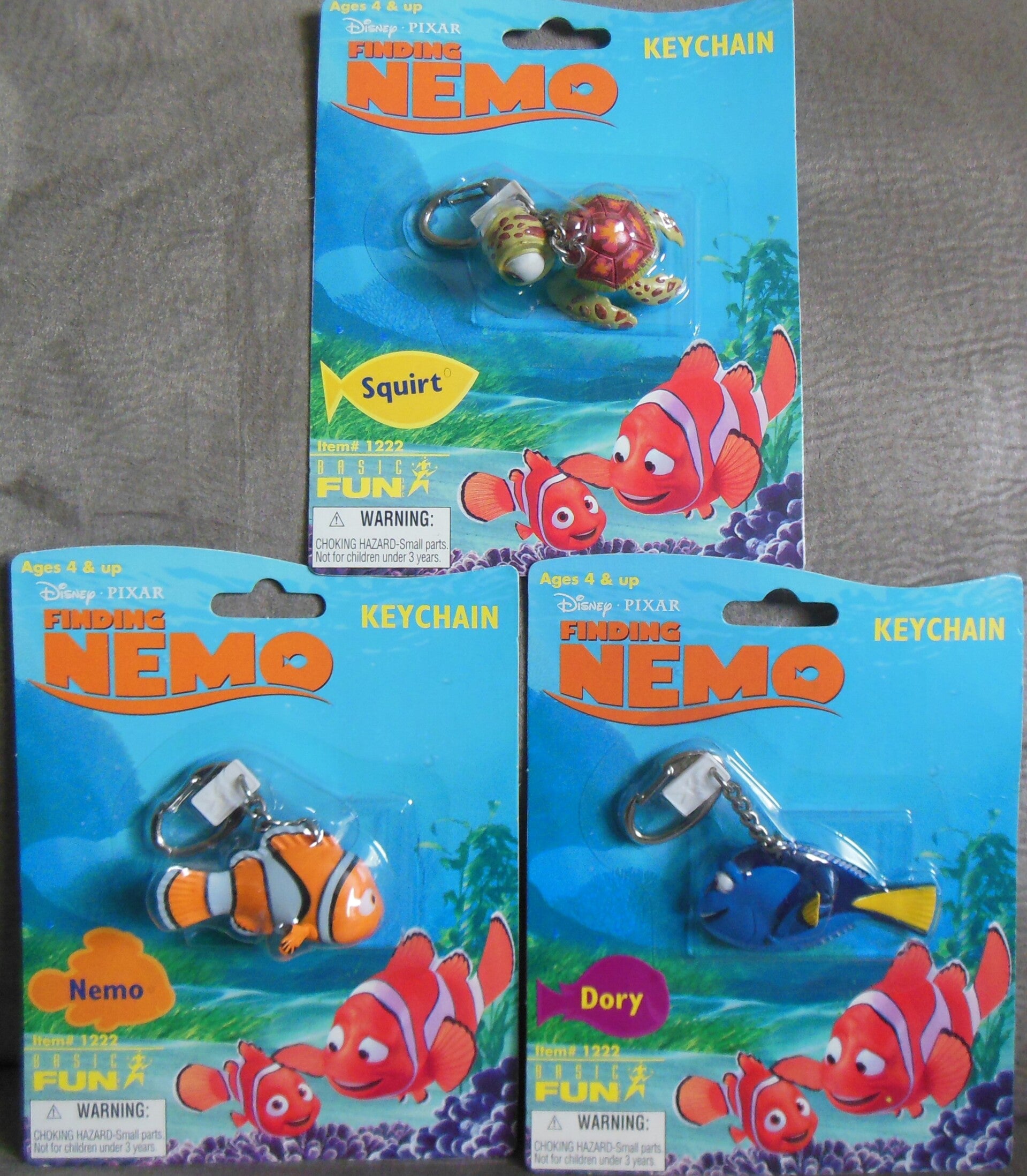 Finding Nemo Complete Set Of 3 Keychains Nemo Squirt & Dory