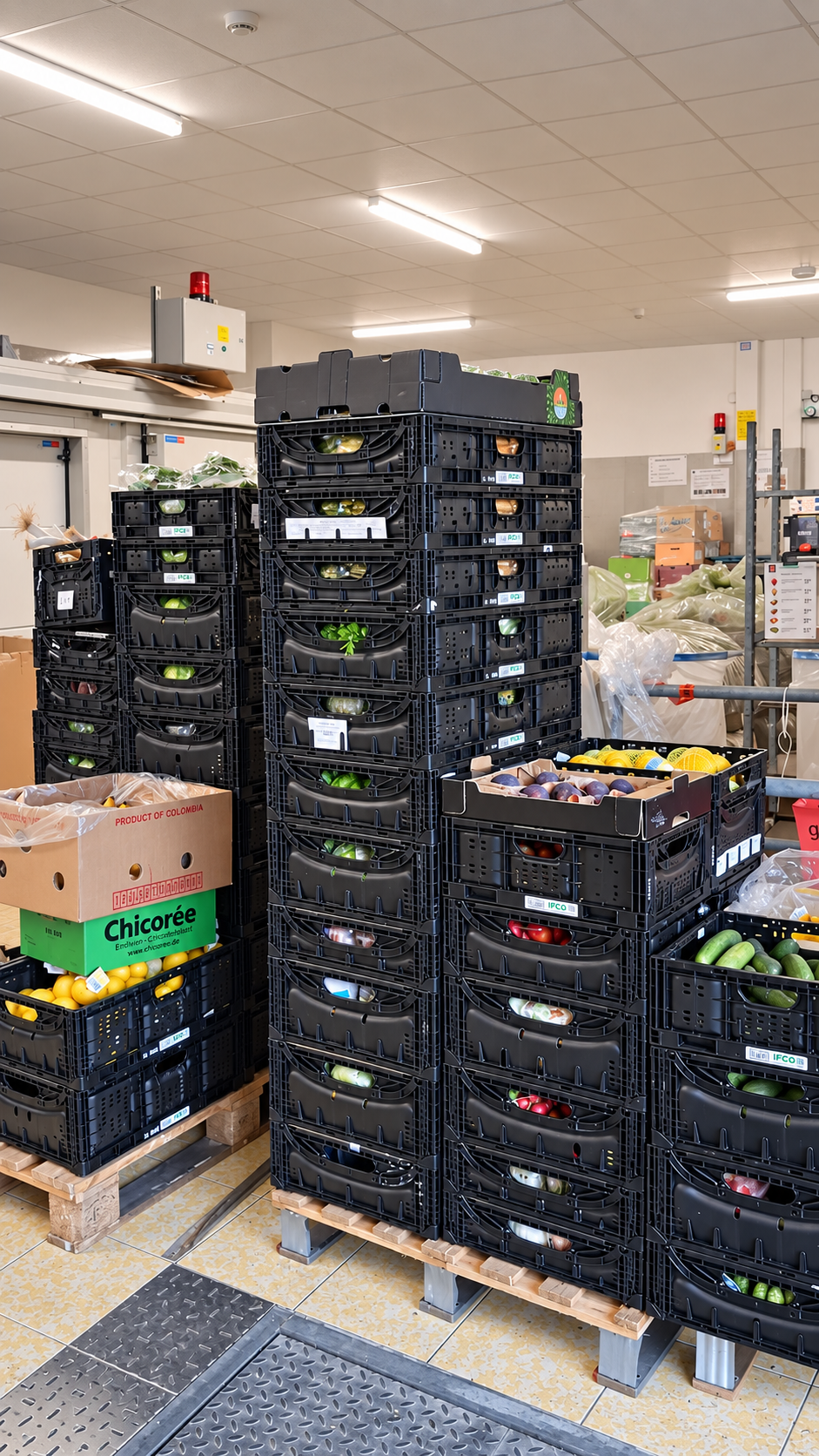 Gerettete Lebensmittel in Transportkisten