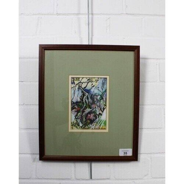 HAMISH LAWRIE (SCOTTISH 1919-1987) HIGHLAND ROAD, mixed media, signed lower left, framed under glass, 10 x 15cm