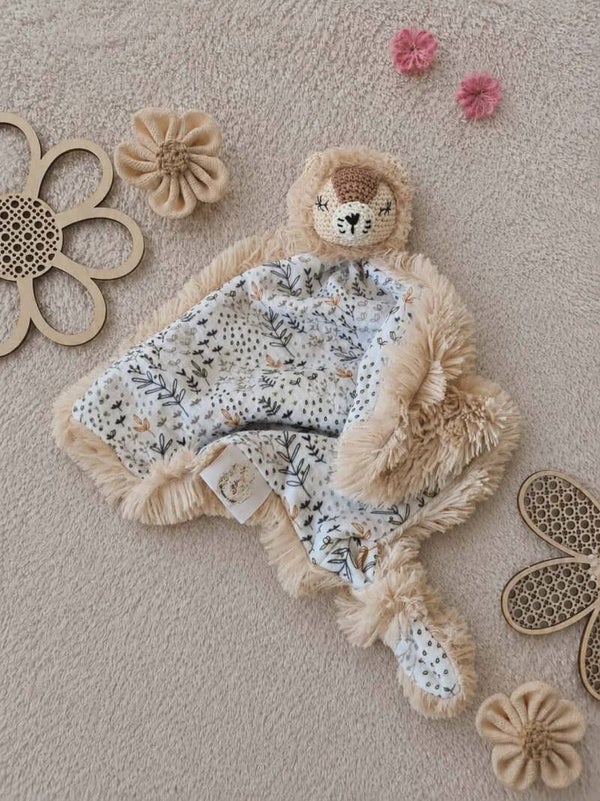 Gaspard, mon doudou lion tissus feuillage vert
