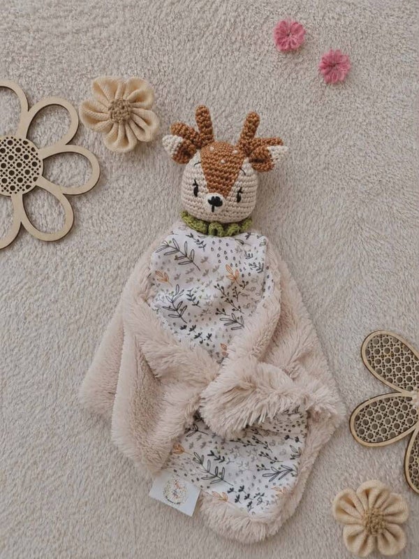 Charlie, mon doudou Renne tissus feuillage vert