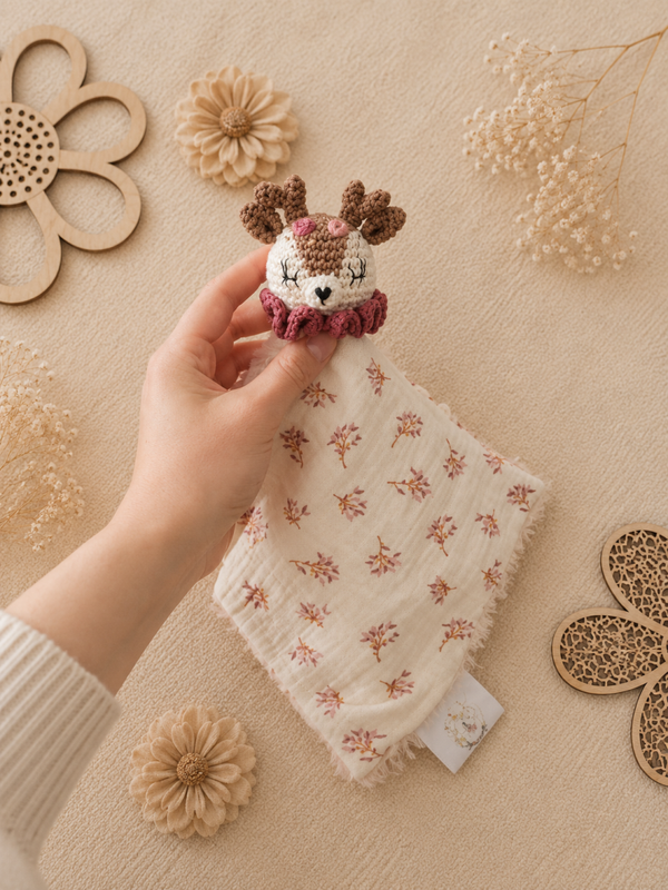 Charlie, mon mini doudou Biche tissu fleurs Judy