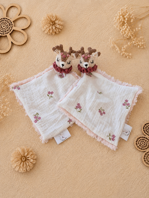 Charlie, mon mini doudou Biche tissu fleurs Judy