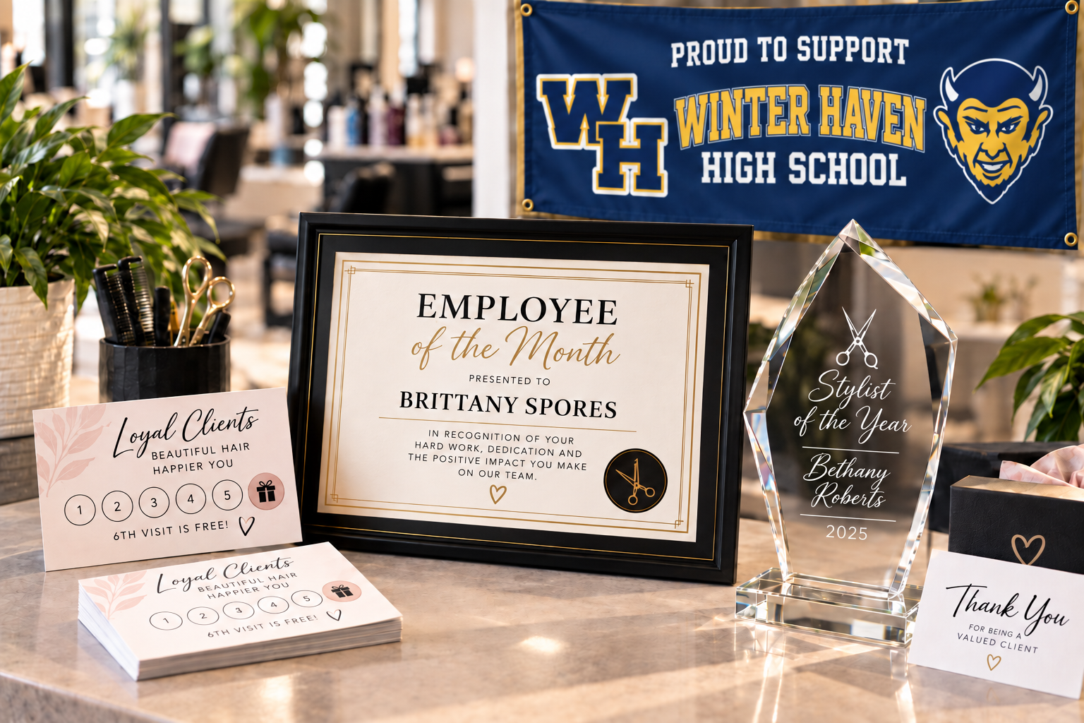 Custom business awards and recognition materials
