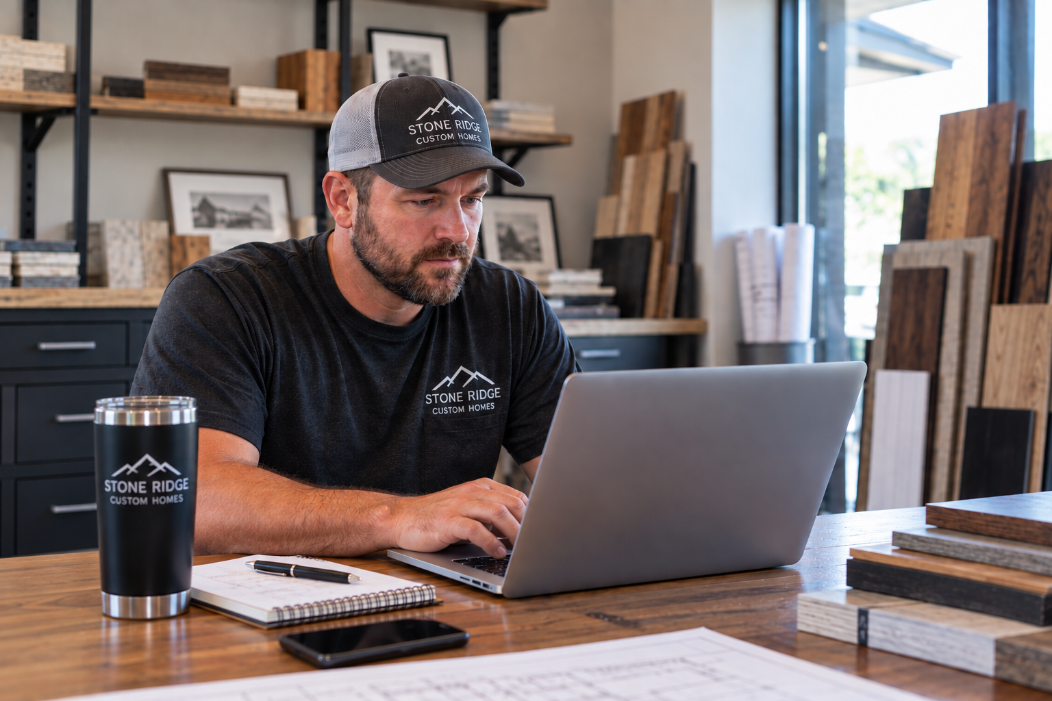 Custom home builder working on his business website