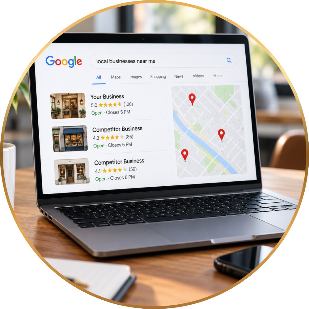 Small business website displayed in search results