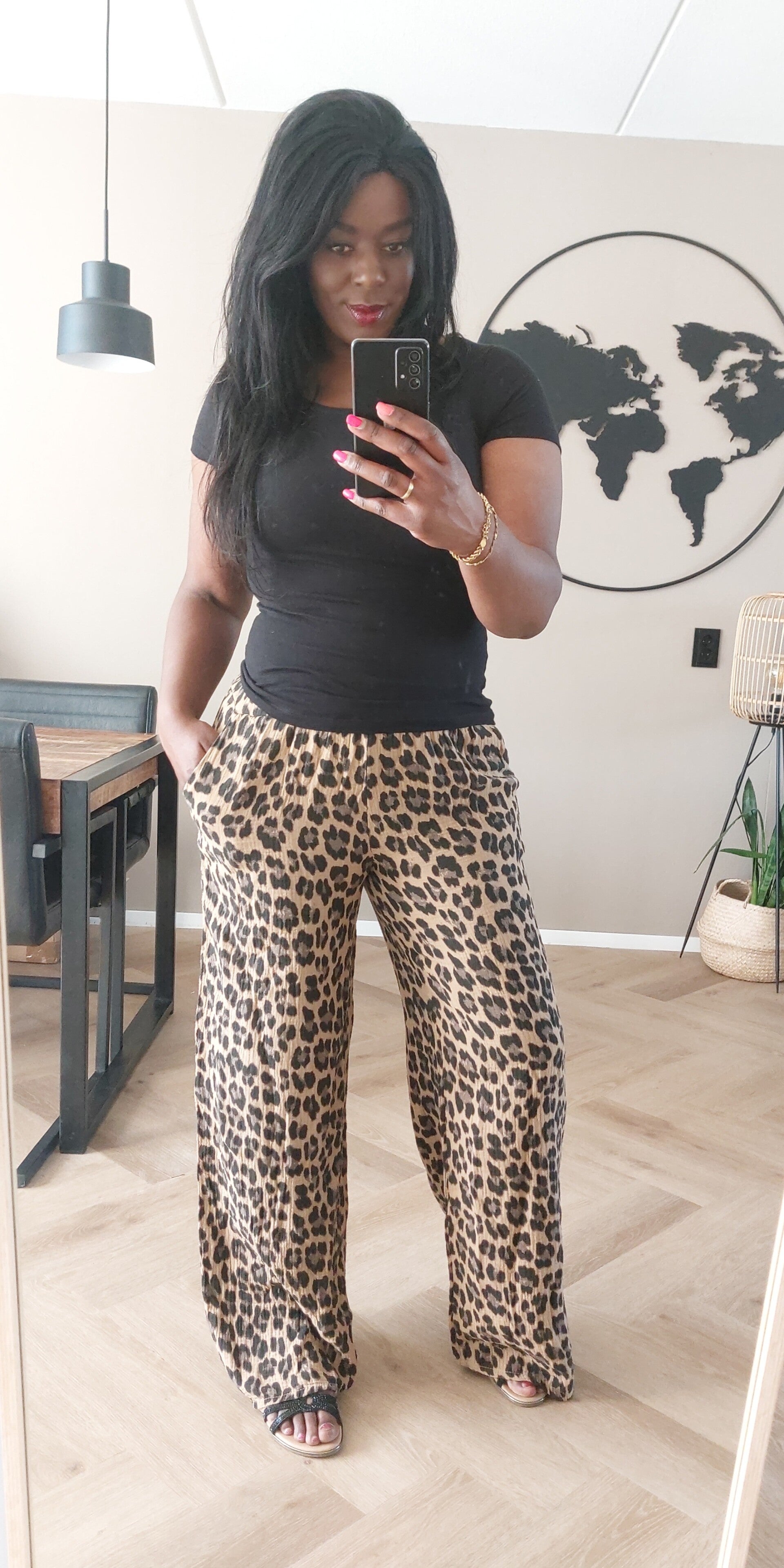 Broek Leopard Camel Katoen
