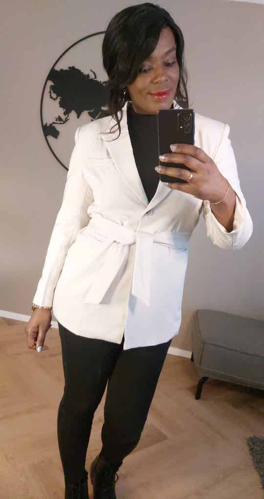 Blazer met tailleband Crème