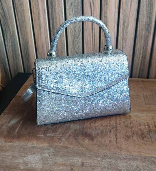 Glitter tas zilver