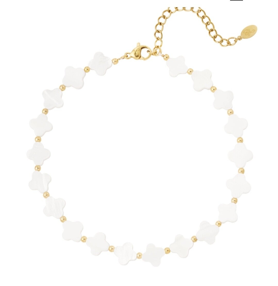 Enkelband klaver wit/goud