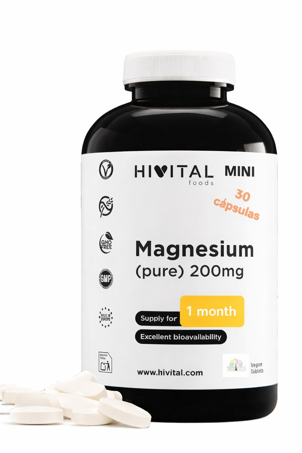 Magnesio puro MINI 200 mg | 30 comprimidos veganos