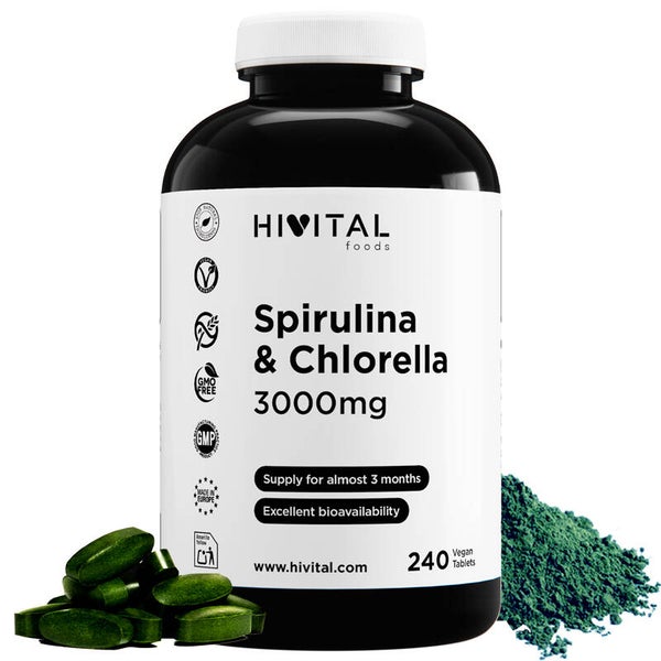 Espirulina y Chlorella 3000 mg | 240 comprimidos veganos
