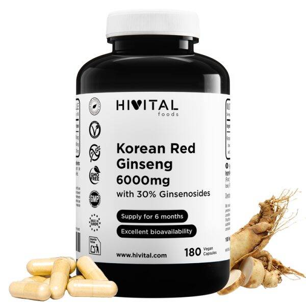 Panax Ginseng Rojo Coreano 6000 mg | 180 cápsulas veganas
