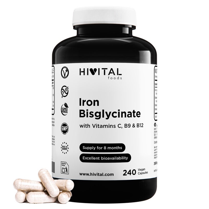 Hierro con Vitaminas C, B12 y Ácido Fólico | 240 cápsulas veganas