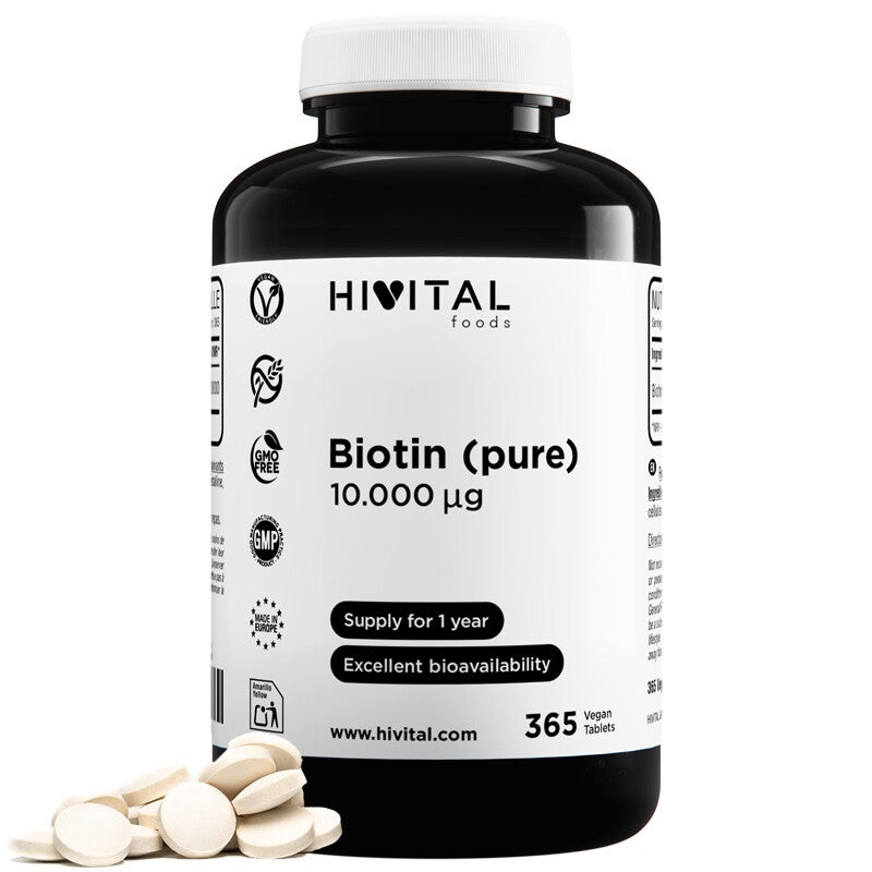 Biotina pura 10000 mcg | 365 comprimidos veganos