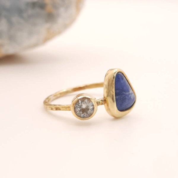 Messing Line ring Sodaliet en Groen Amathist