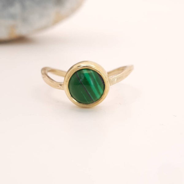 Messing coin wave ring Malachiet