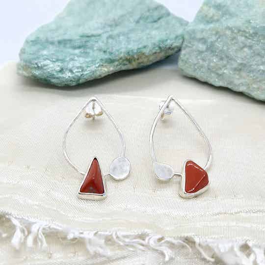 Zilver Line Drop oorbellen Rode Jaspis