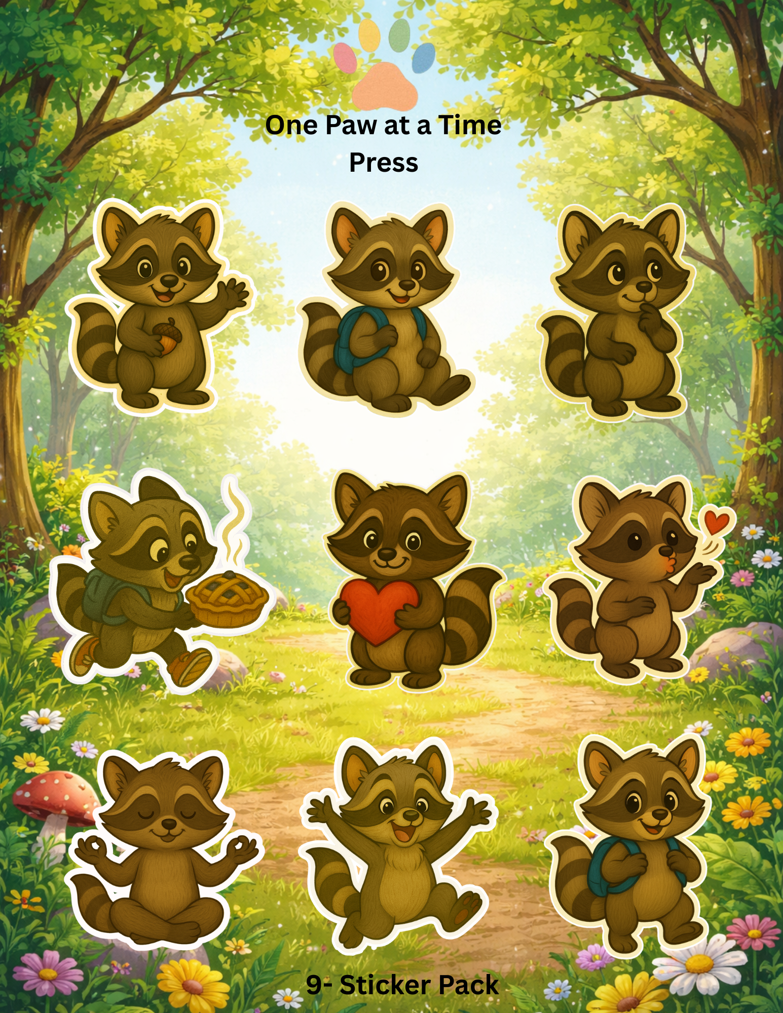 Baby Raccoon Sticker Packs ( 9-Pack & 12-Pack)