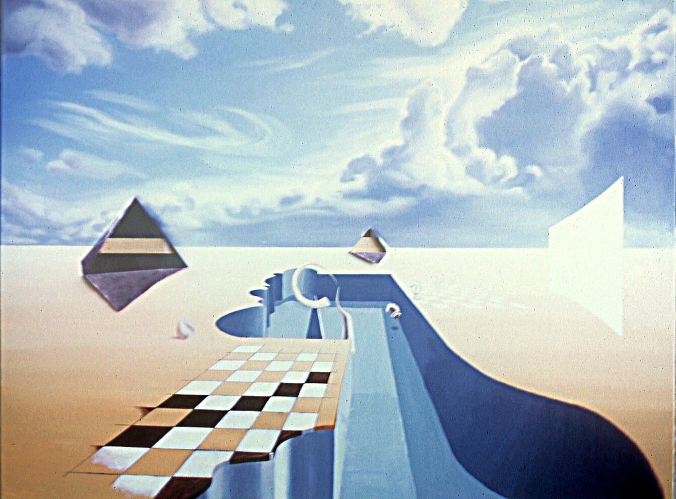 Schaakland 170x90cm Olieverf op canvas. (verkocht)