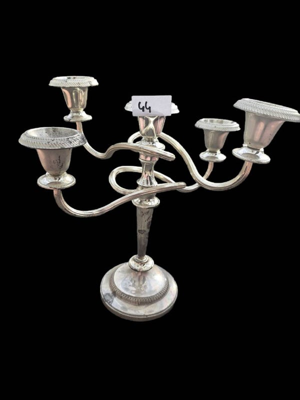 44) Vintage zilverkleurige 5-armige kandelaar