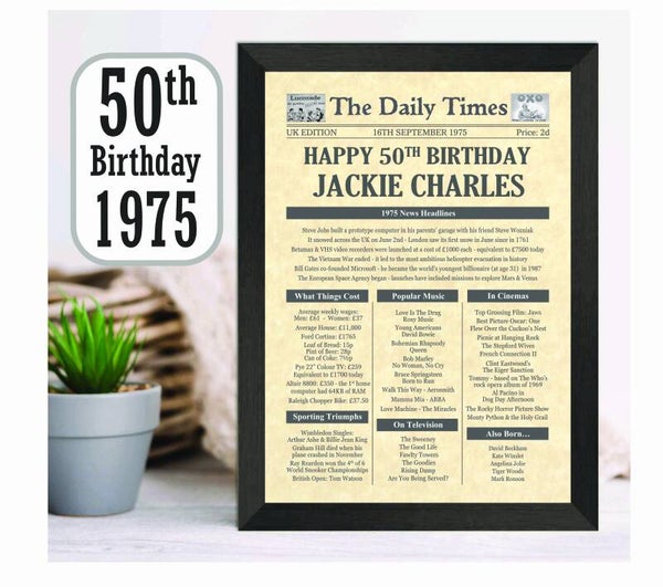 50th Birthday Certificate - Birthday Newspaper