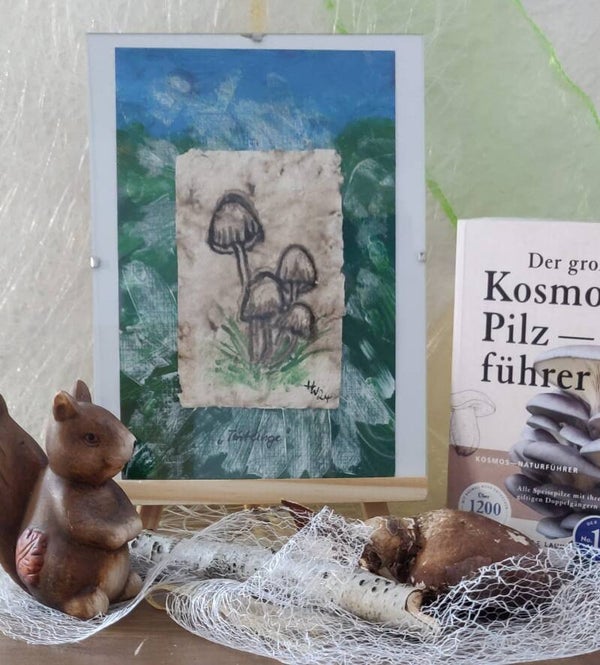 Tintlinge 1 auf Pilzpapier gerahmt