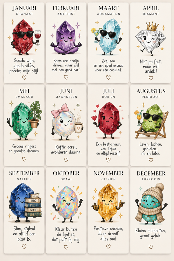 Jouw geboortesteen 1 magneet – 12 keuzes