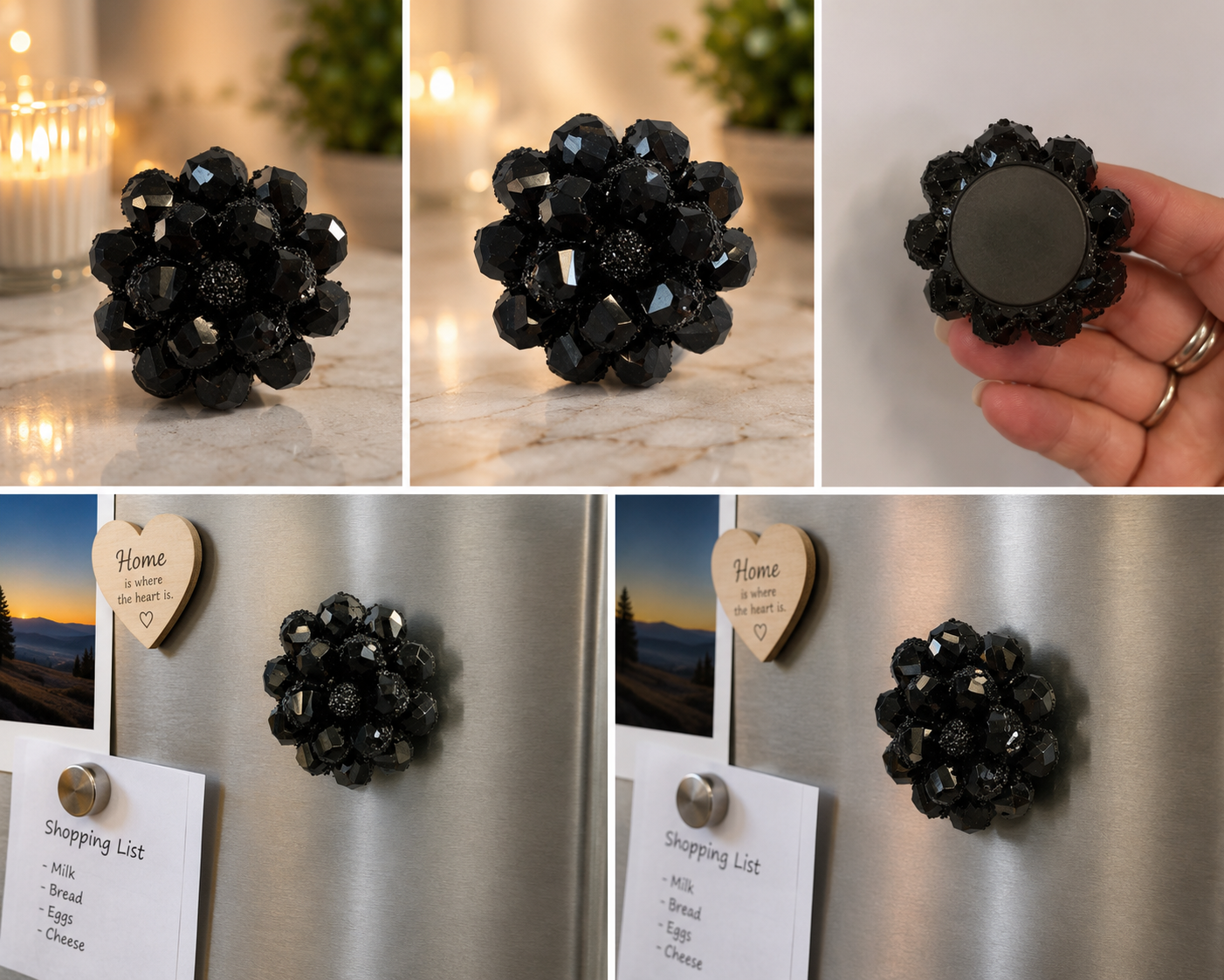Obsidian Faceted Flower Decorative Fridge Magnet