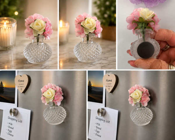 Pastel Blossom Mini Glass Vase Decorative Fridge Magnet