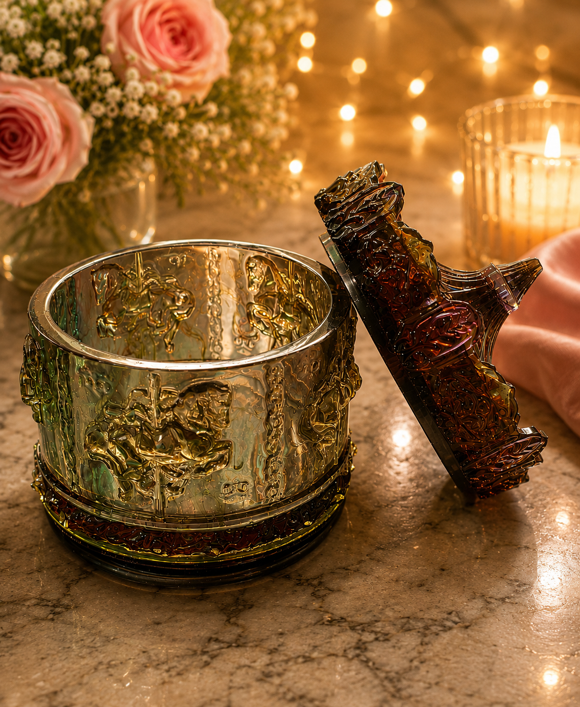 Vintage Amber Carousel Resin Trinket & Jewellery Box