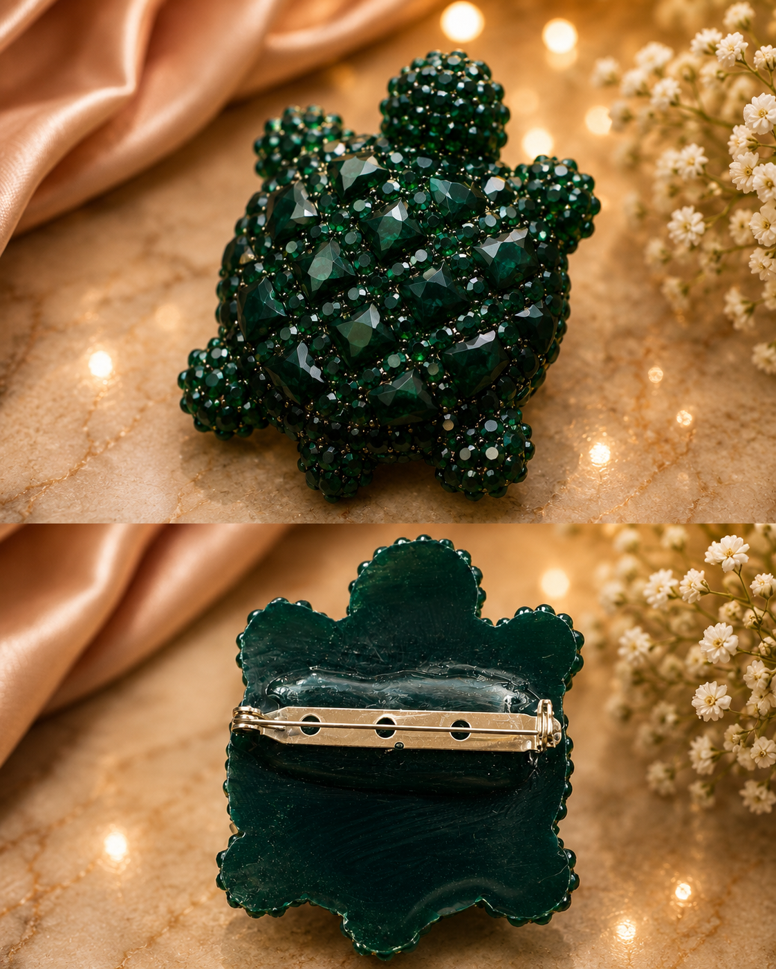 Emerald Faceted Sea Turtle Decorative Brooch & Statement Pin