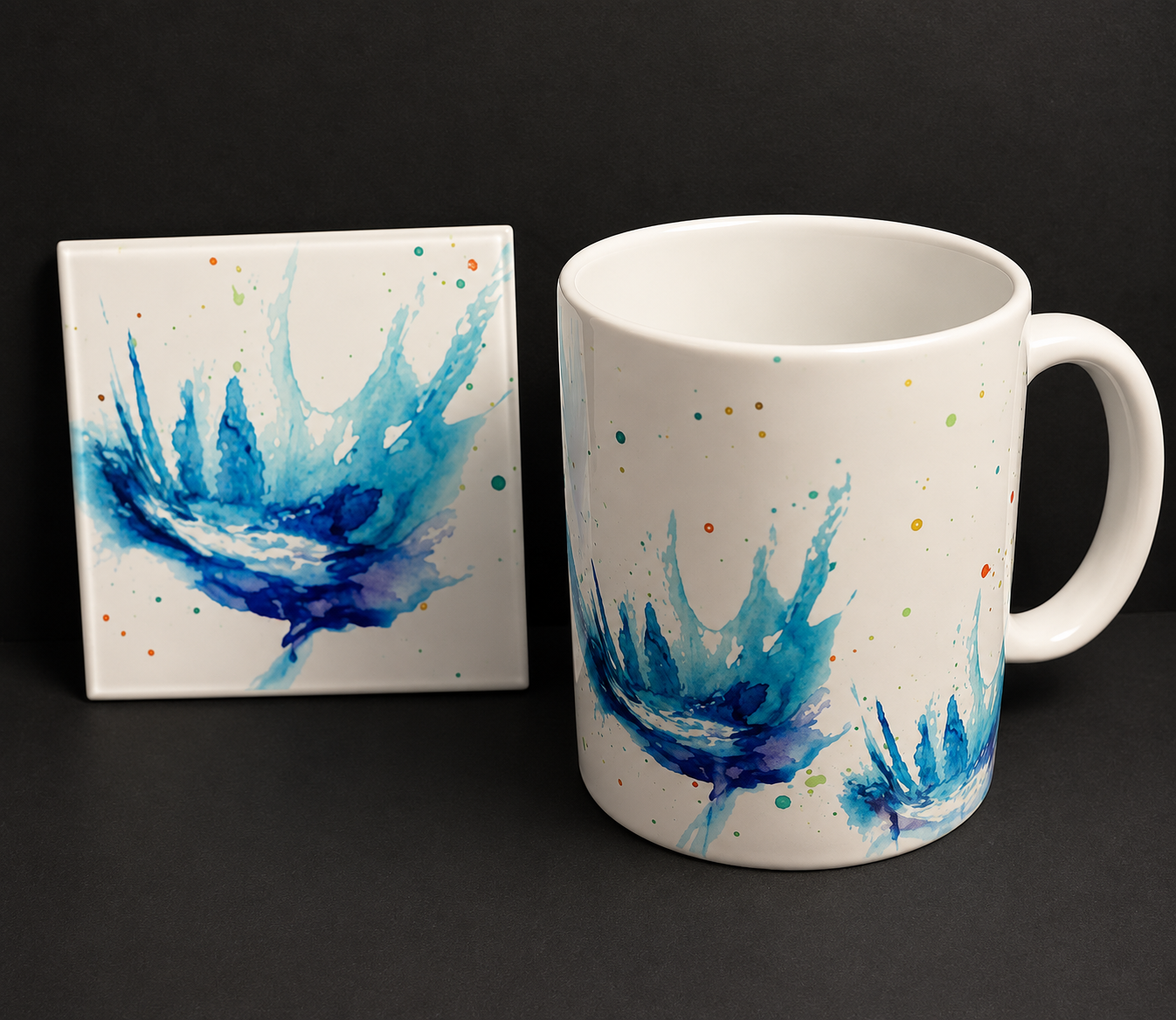 Mug & Glass Coaster Set – The Perfect Gift - Water Drip