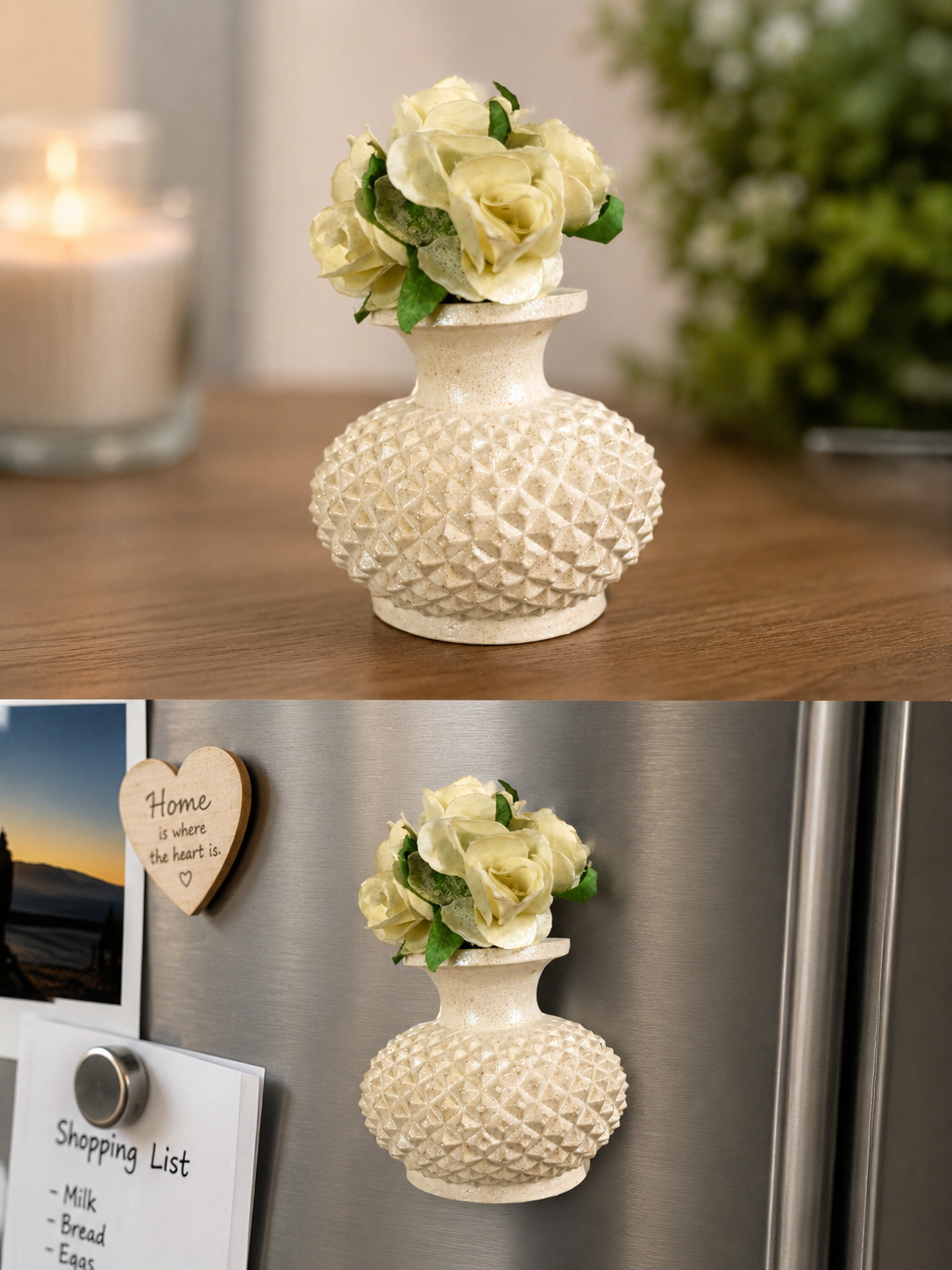Ivory Rose Mini Eco-Resin Vase Decorative Fridge Magnet