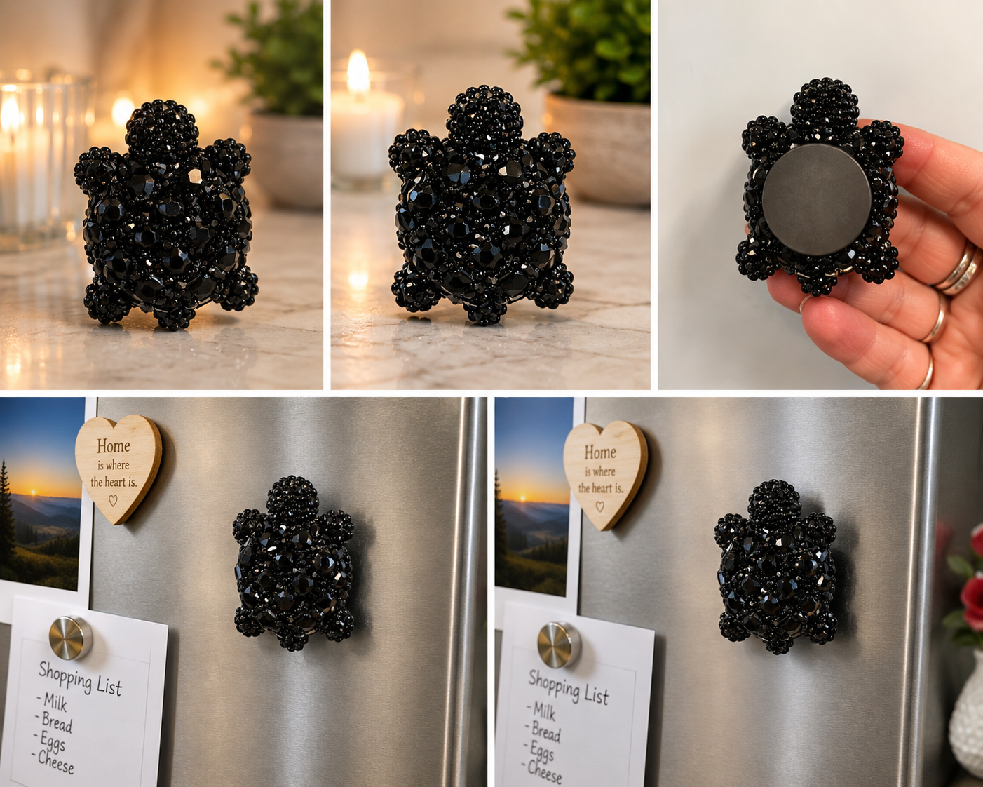 Obsidian Faceted Sea Turtle Decorative Fridge Magnet