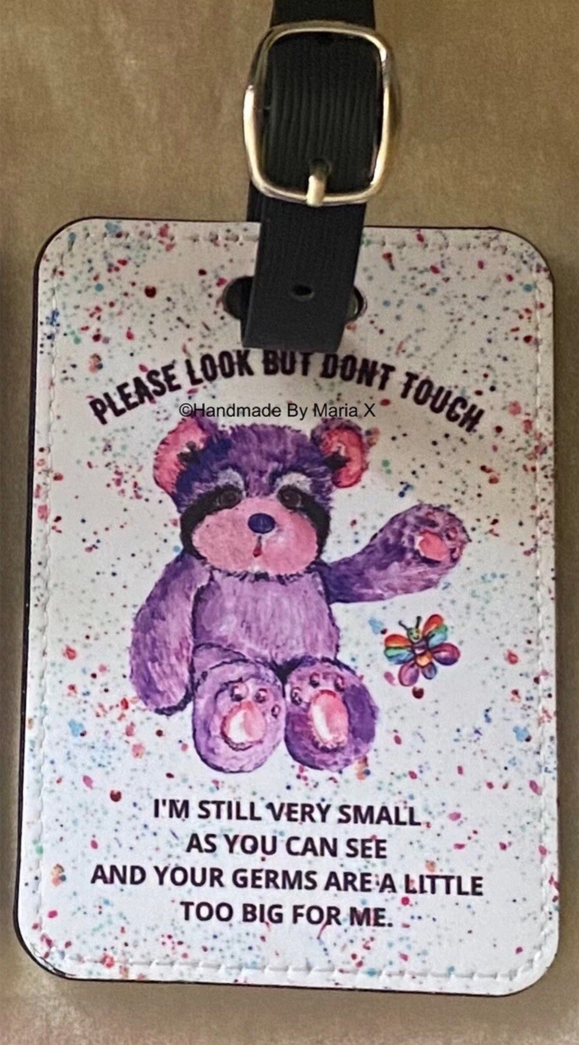 Polite Pram Tag - Leather with Bear & Dots