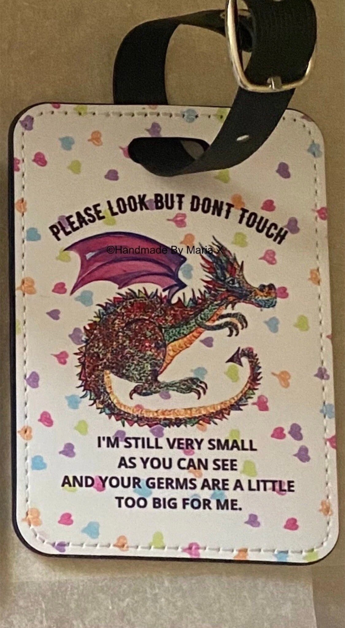 Polite Pram Tag - Leather with Cute Dragon