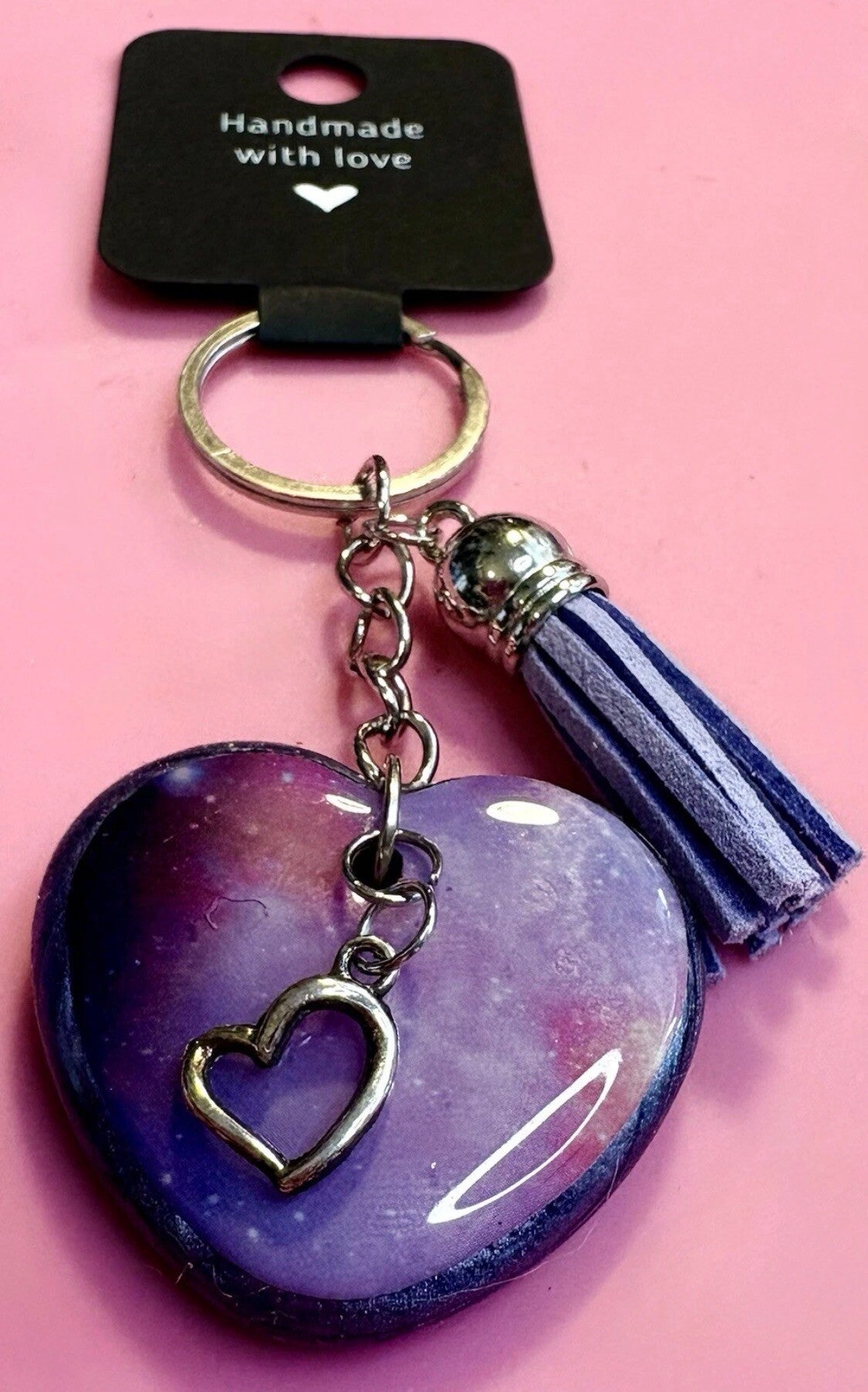Purple Heart Resin Keyring with Tassel – Handmade Gift