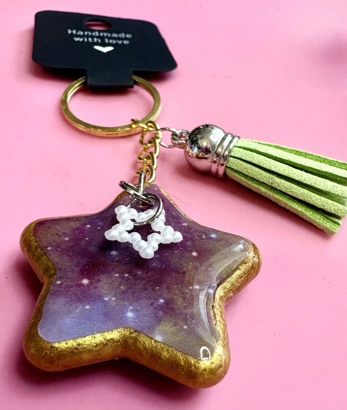 Luxury Gold Resin Keyring with Tassel – Handmade Gift