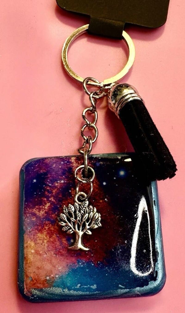 Galaxy Resin Keyring with Tassel – Handmade Cosmic Gift