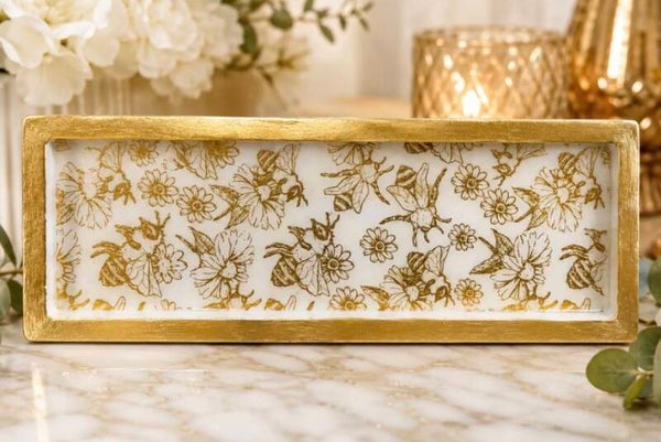 Serenity Golden Honeybee Eco-Resin Rectangle Tray (29cm)