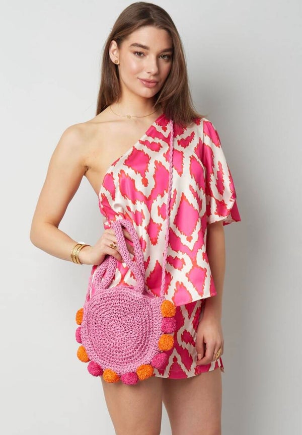 Pompom bag roze/oranje