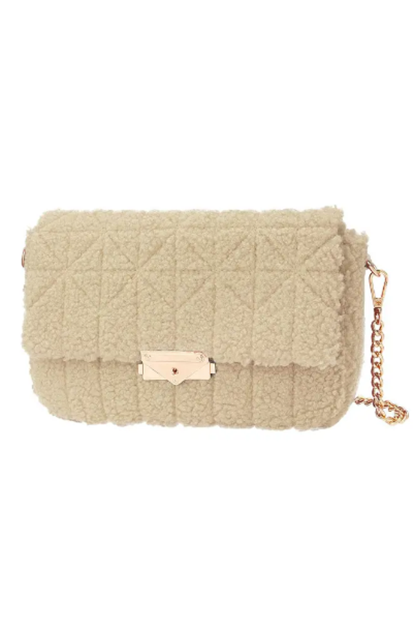 Handtas met teddy stof gestikt bruin