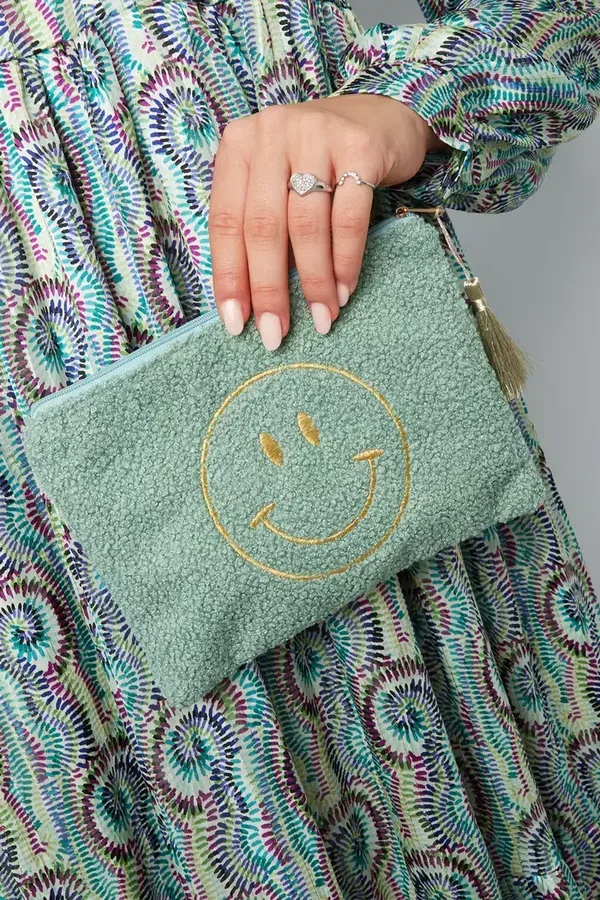 Teddy toilletasje / make-up bag - mintgroen - smiley